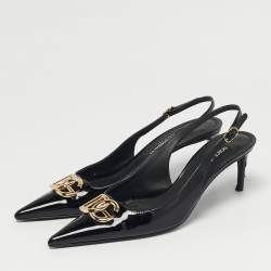 Pre Owned Dolce & Gabbana DG Logo Size 39 Black Patent Leather Slingback Pumps
