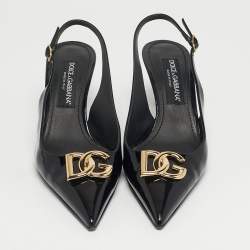 Pre Owned Dolce & Gabbana DG Logo Size 39 Black Patent Leather Slingback Pumps