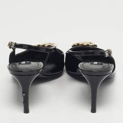 Pre Owned Dolce & Gabbana DG Logo Size 39 Black Patent Leather Slingback Pumps