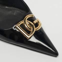 Pre Owned Dolce & Gabbana DG Logo Size 39 Black Patent Leather Slingback Pumps
