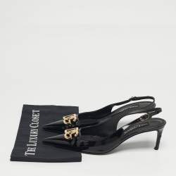 Pre Owned Dolce & Gabbana DG Logo Size 39 Black Patent Leather Slingback Pumps