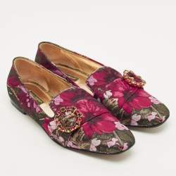 مملوكة مسبقًا Dolce & Gabbana Size 39 Multicolor Jacquard Crystal Embellished Buckle Loafers