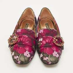 مملوكة مسبقًا Dolce & Gabbana Size 39 Multicolor Jacquard Crystal Embellished Buckle Loafers