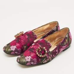 مملوكة مسبقًا Dolce & Gabbana Size 39 Multicolor Jacquard Crystal Embellished Buckle Loafers