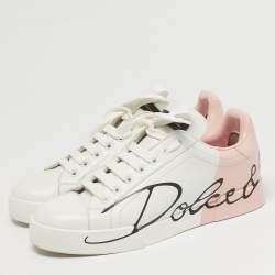 Pre Owned حذاء رياضي دولتشي أند غابانا بورتوفينو جلد أبيض/وردي مقياس 39.5