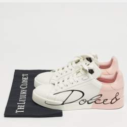 Pre Owned حذاء رياضي دولتشي أند غابانا بورتوفينو جلد أبيض/وردي مقياس 39.5