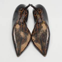 Pre Owned حذاء كعب عالي دولتشي أند غابانامطبوع مورد مقدمة مدببة جلد لامع أسود مقاس 39.5