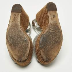 مملوكة مسبقًا صندل دولتشي أند غابانا نعل سميك إسبادريل مزخرف كريستال بيانكا رافيا أخضر مقاس 38