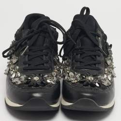 مملوكة مسبقًا حذاء رياضي دولتشي أند غابانا دانتيل وجلد باللون الأسود مرصع بالكريستال برباط مقاس 39