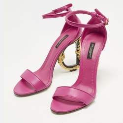 Pre Owned صندل بكعب كاحل جلد زهري مقاس 38 باروك دي جي كيرا دولتشي & غابانا