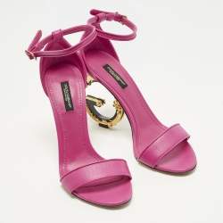 Pre Owned صندل بكعب كاحل جلد زهري مقاس 38 باروك دي جي كيرا دولتشي & غابانا