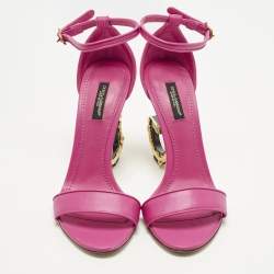 Pre Owned صندل بكعب كاحل جلد زهري مقاس 38 باروك دي جي كيرا دولتشي & غابانا