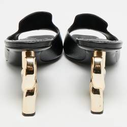 Pre Owned Dolce & Gabbana Keira Size 39 Black Lizard Embossed Leather Slide Sandals