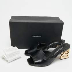 Pre Owned Dolce & Gabbana Keira Size 39 Black Lizard Embossed Leather Slide Sandals