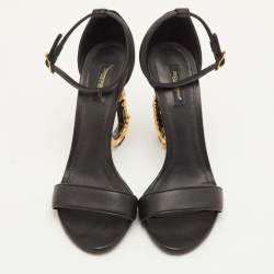 مملوكة مسبقًا Dolce & Gabbana Keira DG Heel Size 40 Black Leather Ankle Strap Sandals