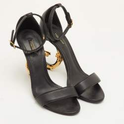 مملوكة مسبقًا Dolce & Gabbana Keira DG Heel Size 40 Black Leather Ankle Strap Sandals
