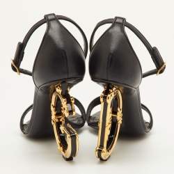 مملوكة مسبقًا Dolce & Gabbana Keira DG Heel Size 40 Black Leather Ankle Strap Sandals