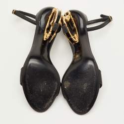 مملوكة مسبقًا Dolce & Gabbana Keira DG Heel Size 40 Black Leather Ankle Strap Sandals