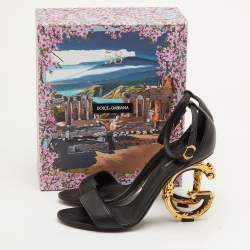 مملوكة مسبقًا Dolce & Gabbana Keira DG Heel Size 40 Black Leather Ankle Strap Sandals