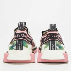 Pre Owned Dolce & Gabbana Sorrento Size 38 Multicolor Knit Fabric Flora Print Slip On Sneakers