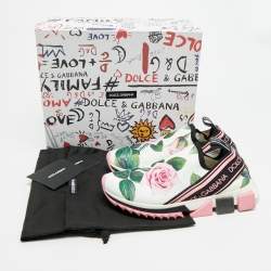 Pre Owned Dolce & Gabbana Sorrento Size 38 Multicolor Knit Fabric Flora Print Slip On Sneakers