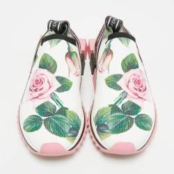 Pre Owned Dolce & Gabbana Sorrento Size 38 Multicolor Knit Fabric Flora Print Slip On Sneakers