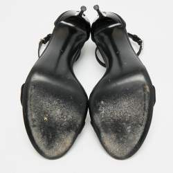 Pre Owned صندل دولتشي أند غابانا طباعة فهد أسود/ أحمر شعر عجل بحزام للكاحل مقاس 40