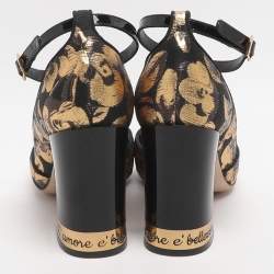 مملوكة مسبقًا Dolce & Gabbana DG Logo Size 36.5 Gold/Black Brocade Fabric and Patent Leather Pumps