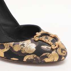 مملوكة مسبقًا Dolce & Gabbana DG Logo Size 36.5 Gold/Black Brocade Fabric and Patent Leather Pumps