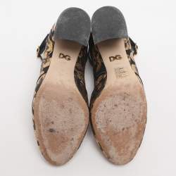 مملوكة مسبقًا Dolce & Gabbana DG Logo Size 36.5 Gold/Black Brocade Fabric and Patent Leather Pumps