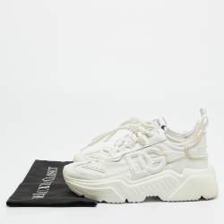 Pre Owned Dolce & Gabbana Daymaster Size 35 White Leather and Nylon Lace Up Sneakers