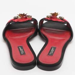 مملوكة مسبقًا Dolce & Gabbana Size 37.5 Black Satin Floral Embroidered Flats