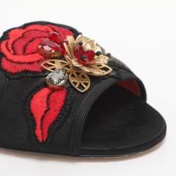 مملوكة مسبقًا Dolce & Gabbana Size 37.5 Black Satin Floral Embroidered Flats