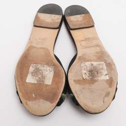 مملوكة مسبقًا Dolce & Gabbana Size 37.5 Black Satin Floral Embroidered Flats