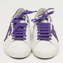 Pre Owned Dolce & Gabbana Portofino Size 38 White/Purple Leather Lace Up Sneakers