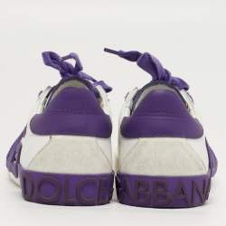 Pre Owned Dolce & Gabbana Portofino Size 38 White/Purple Leather Lace Up Sneakers