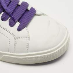 Pre Owned Dolce & Gabbana Portofino Size 38 White/Purple Leather Lace Up Sneakers