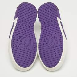 Pre Owned Dolce & Gabbana Portofino Size 38 White/Purple Leather Lace Up Sneakers