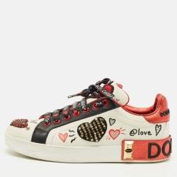 مملوكة مسبقًا حذاء رياضي دولتشي أند غابانا بوتوفينو منخفض من أعلى جلد أسود مقاس 39.5