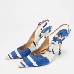 Pre Owned Dolce & Gabbana Size 40 Blue/White Brocade Fabric Slingback Pumps