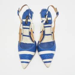 Pre Owned Dolce & Gabbana Size 40 Blue/White Brocade Fabric Slingback Pumps