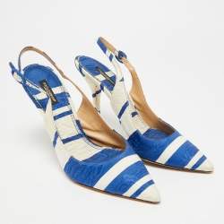 Pre Owned Dolce & Gabbana Size 40 Blue/White Brocade Fabric Slingback Pumps