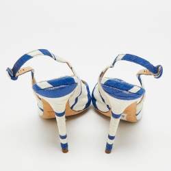 Pre Owned Dolce & Gabbana Size 40 Blue/White Brocade Fabric Slingback Pumps