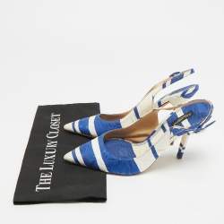 Pre Owned Dolce & Gabbana Size 40 Blue/White Brocade Fabric Slingback Pumps
