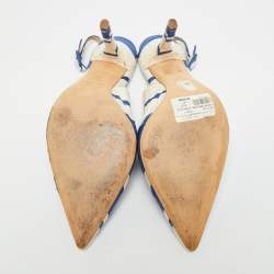 Pre Owned Dolce & Gabbana Size 40 Blue/White Brocade Fabric Slingback Pumps