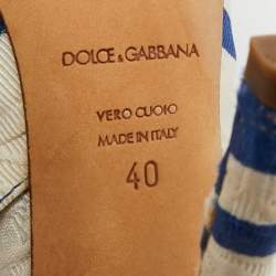 Pre Owned Dolce & Gabbana Size 40 Blue/White Brocade Fabric Slingback Pumps