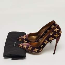 Pre Owned Dolce & Gabbana Lily Size 40 Burgundy Velvet Embroidered Pointed Toe Pumps