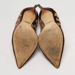 Pre Owned Dolce & Gabbana Lily Size 40 Burgundy Velvet Embroidered Pointed Toe Pumps