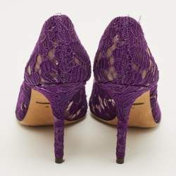 Pre Owned حذاء كعب عالي دولتشي أند غابانا مقدمة مدببة مزخرف كريستال بلوتشي دانتيل أرجواني مقاس 39.5