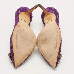 Pre Owned حذاء كعب عالي دولتشي أند غابانا مقدمة مدببة مزخرف كريستال بلوتشي دانتيل أرجواني مقاس 39.5